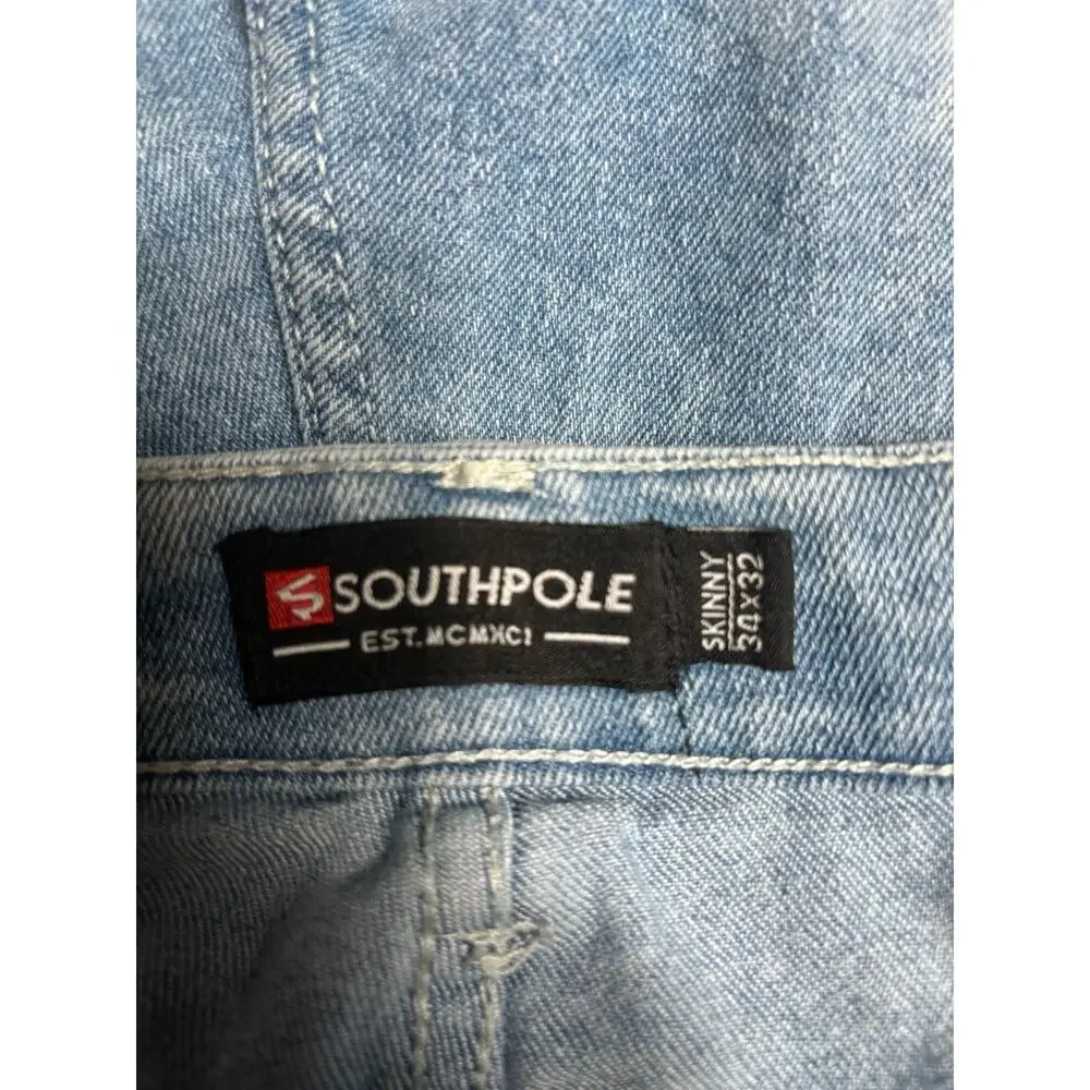 Southpole Jeans Skinny Jeans Men's 34x32 Blue Light Wash Mid Rise Denim Stretch